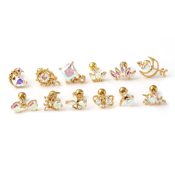 Zircon Stainless Steel Geometric Electroplated Ear Nail Piercing Jewelry