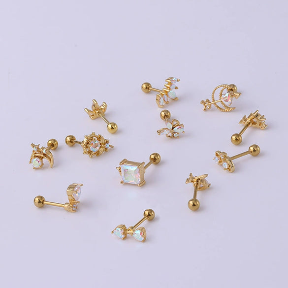 Zircon Stainless Steel Geometric Electroplated Ear Nail Piercing Jewelry