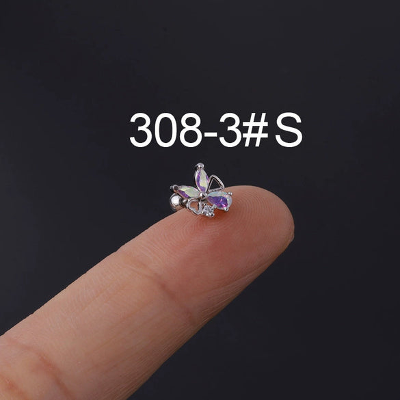 Zircon Stainless Steel Geometric Electroplated Ear Nail Piercing Jewelry