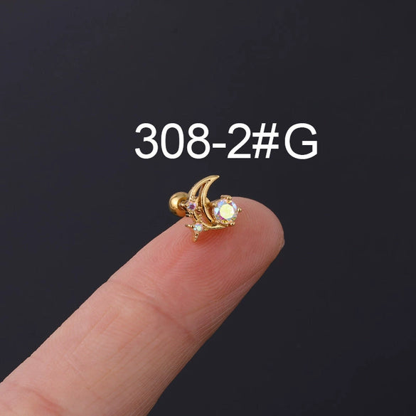 Zircon Stainless Steel Geometric Electroplated Ear Nail Piercing Jewelry