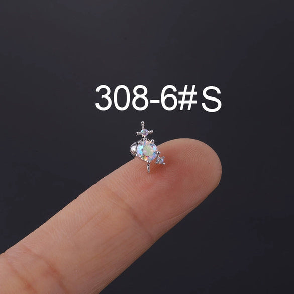 Zircon Stainless Steel Geometric Electroplated Ear Nail Piercing Jewelry