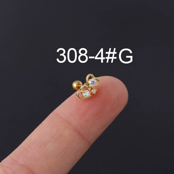 Zircon Stainless Steel Geometric Electroplated Ear Nail Piercing Jewelry