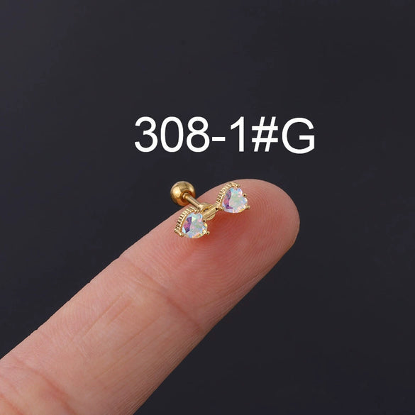 Zircon Stainless Steel Geometric Electroplated Ear Nail Piercing Jewelry