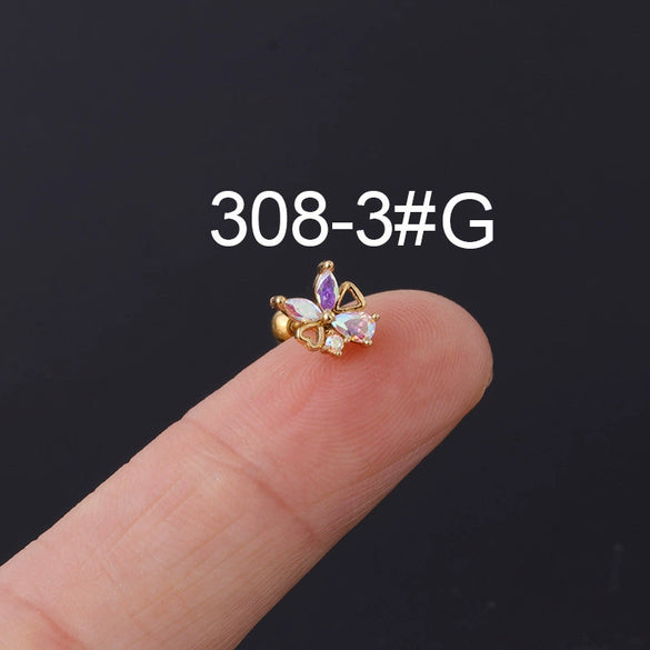 Zircon Stainless Steel Geometric Electroplated Ear Nail Piercing Jewelry