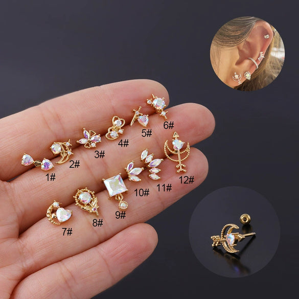 Zircon Stainless Steel Geometric Electroplated Ear Nail Piercing Jewelry