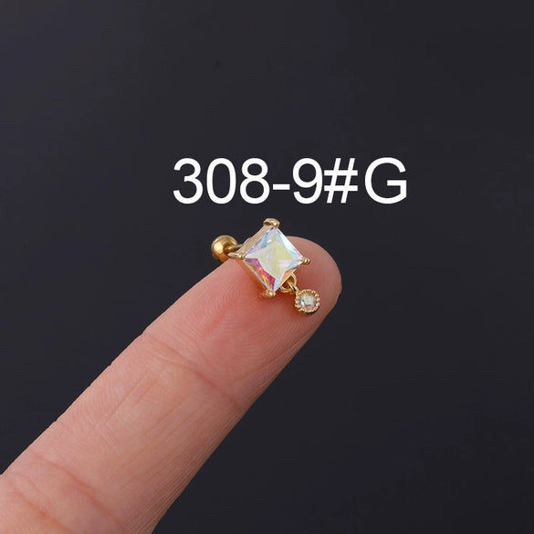 Zircon Stainless Steel Geometric Electroplated Ear Nail Piercing Jewelry