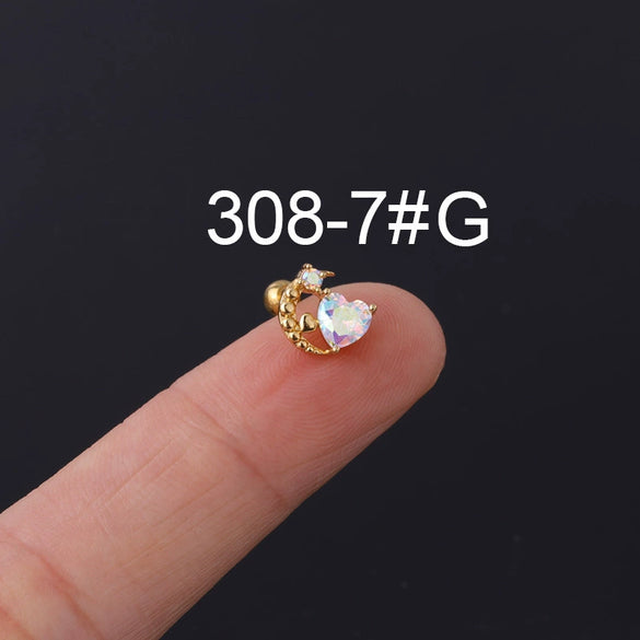 Zircon Stainless Steel Geometric Electroplated Ear Nail Piercing Jewelry