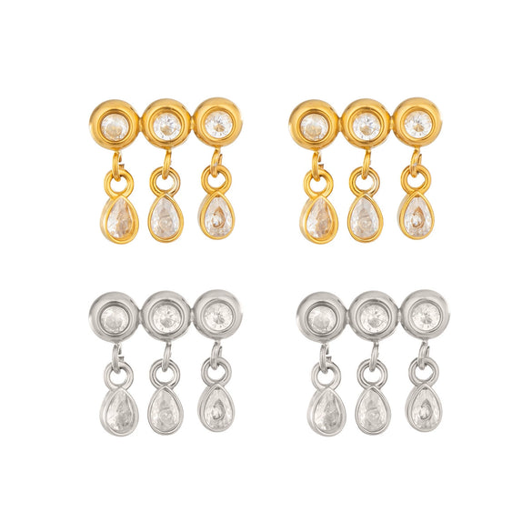 Zircon Water Drop Stud Earrings With Stainless Steel Posts Vacuum Gold Plated Geometric Jewelry For Women