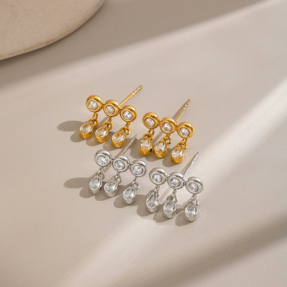 Zircon Water Drop Stud Earrings With Stainless Steel Posts Vacuum Gold Plated Geometric Jewelry For Women