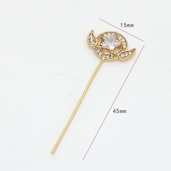 Zirconium Inlaid Copper Plated Gold Baroque Elf Magic Scepter Jewelry Accessories