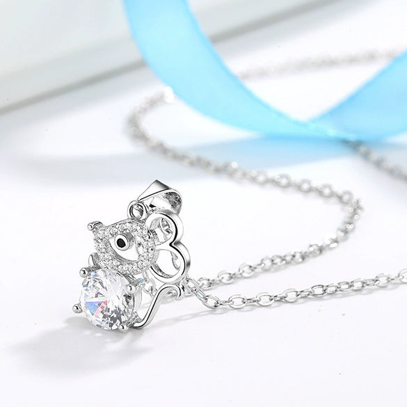 Zodiac Mouse S925 Sterling Silver Pendant Necklace With Mixed Gem Inlay And Electroplating For Women