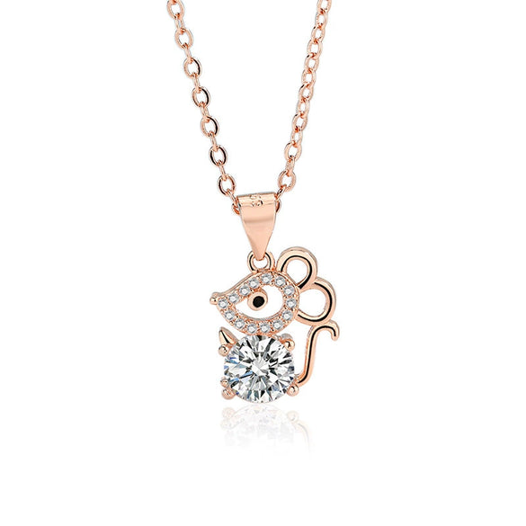 Zodiac Mouse S925 Sterling Silver Pendant Necklace With Mixed Gem Inlay And Electroplating For Women